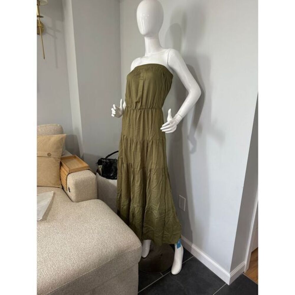 Cupshe Olive Green Strapless Tiered Maxi Dress Boho Summer Chic Size Small - Picture 7 of 15